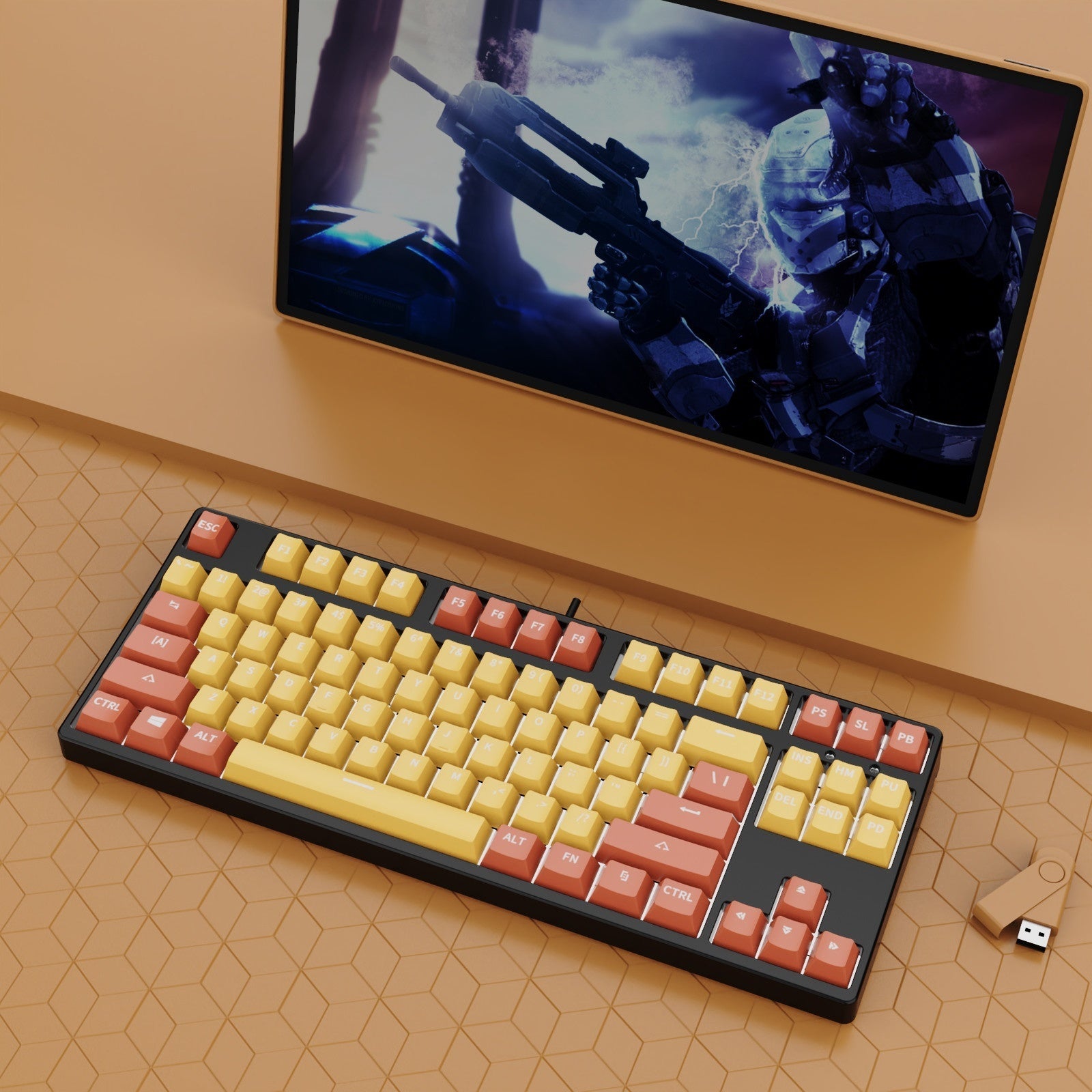 Discover the Ultimate Gaming Experience with the 87 Key Wired Game Hot Plug Two Colors Mechanical Keyboard